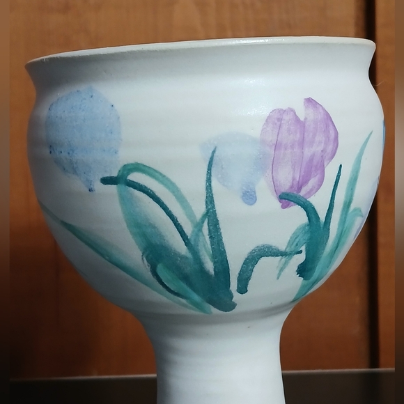 Flo Greig Studio Art Pottery Floral Chalice Goblet Cup New Brunswick Canada - Picture 5 of 7